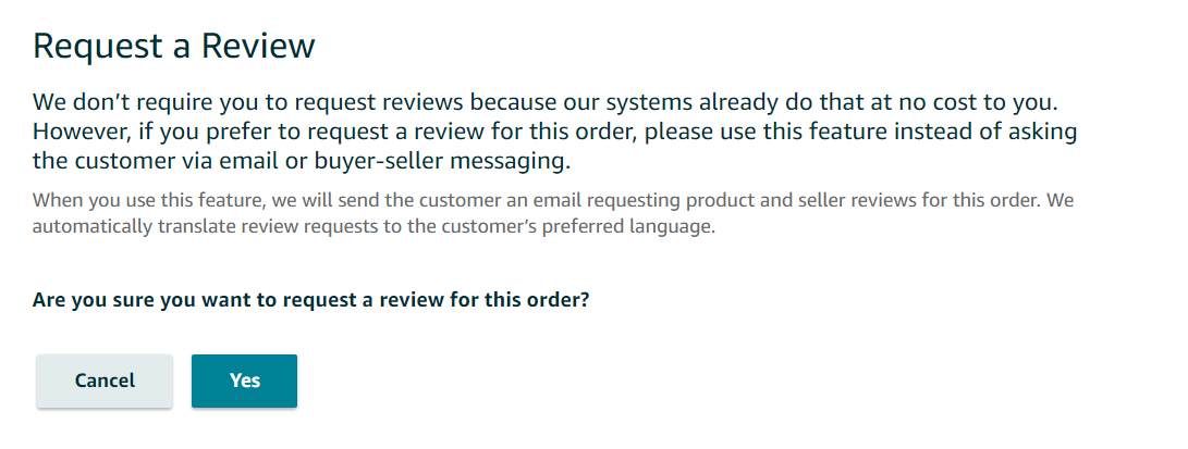 Upon clicking on the request a review button, sellers will be redirected to this page. 
