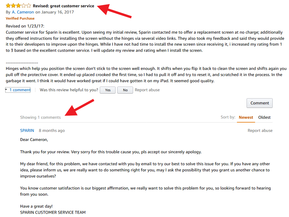 Removal of commenting feature from product reviews